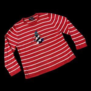 Vintage Striped Lighthouse Sweater XL 1990s Sag Harbor Red White Kitsch Nautical